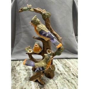 Vintage Porcelain Birds on Branch Figurine Hand painted Bisque 7134